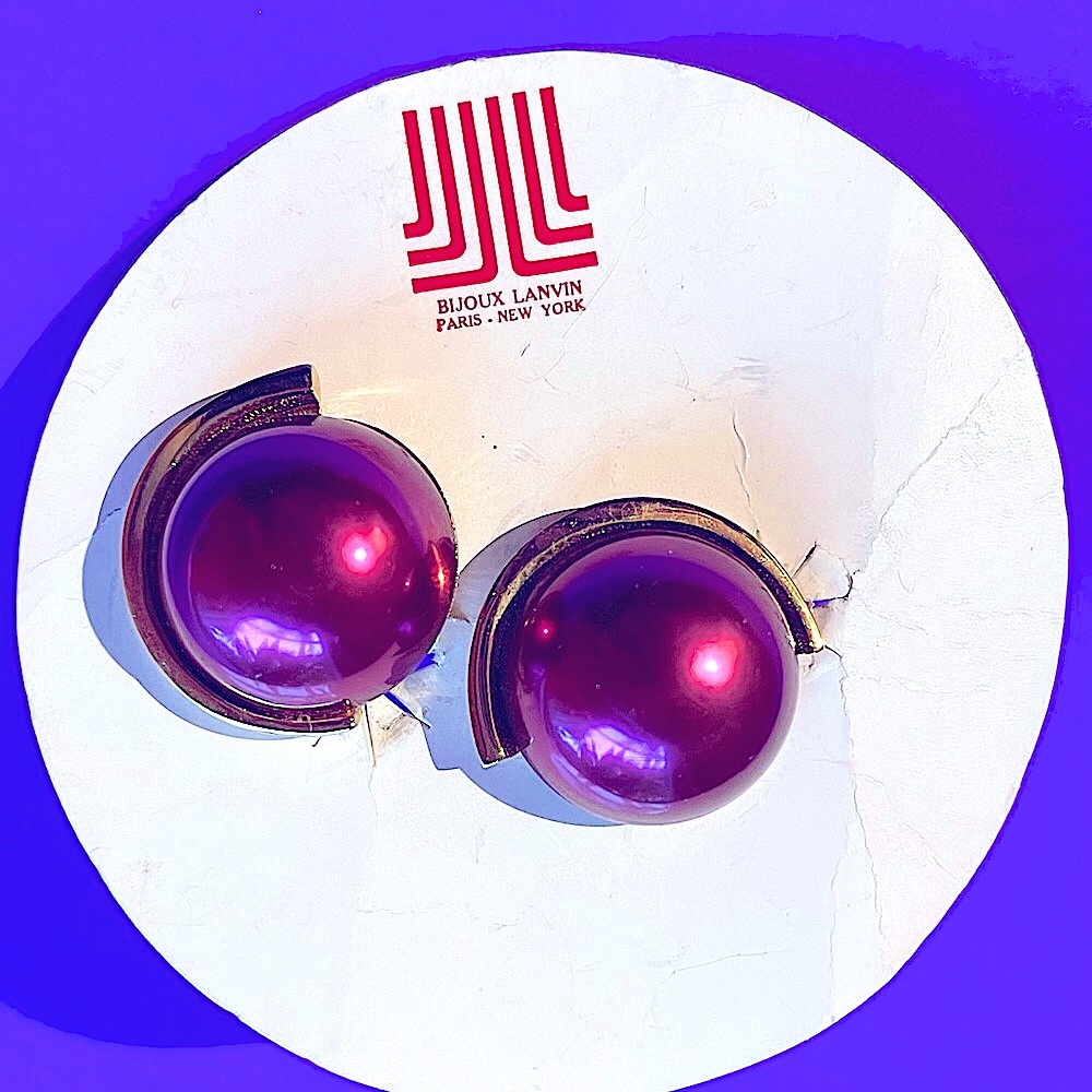 Lanvin Paris Vintage Burgundy Domed Cabochon Clip Earrings - NWT